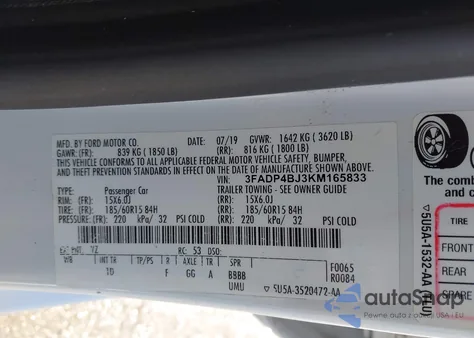 2019 Ford Fiesta Se z USA, uszkodzony, nr VIN 3FADP4BJ3KM165833